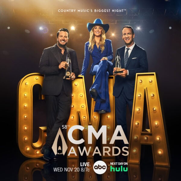 Luke Bryan, Peyton Manning and Lainey Wilson host “The 58th Annual CMA Awards,” airing live from Bridgestone Arena in Nashville on Wednesday, Nov. 20 on ABC and next day on Hulu. Photo Credit: CMA/ABC 