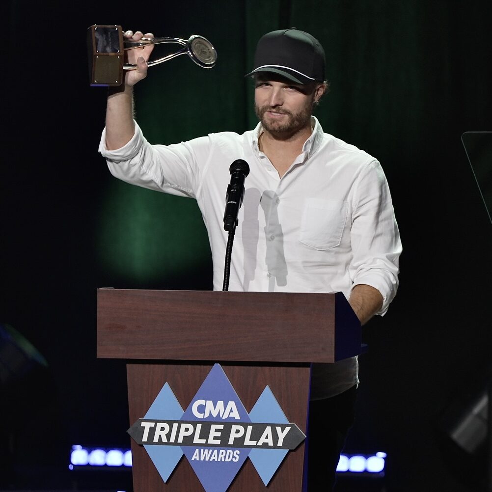 tpa25-MULTYCAM-015 Hunter Phelps accepts his award at the 15th Annual CMA Triple Play Awards on Tuesday, April 29, 2025 at the Fisher Center in Nashville, TN.